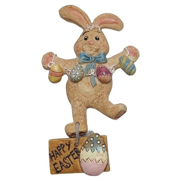 VTG Easter Bunny Brooch And Earrings set 3.5" Hand Painted Easter Egg Whimsical - Picture 12 of 16